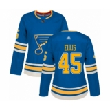 Women's St. Louis Blues #45 Colten Ellis Authentic Navy Blue Alternate Hockey Jersey