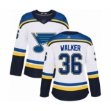 Women's St. Louis Blues #36 Nathan Walker Authentic White Away Hockey Jersey
