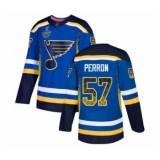 Men's St. Louis Blues #57 David Perron Authentic Blue Drift Fashion 2019 Stanley Cup Final Bound Hockey Jersey