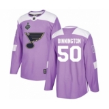 Men's St. Louis Blues #50 Jordan Binnington Authentic Purple Fights Cancer Practice 2019 Stanley Cup Final Bound Hockey Jersey