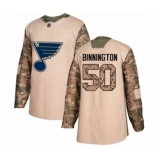 Men's St. Louis Blues #50 Jordan Binnington Authentic Camo Veterans Day Practice Hockey Jersey