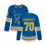 Women's St. Louis Blues #70 Oskar Sundqvist Authentic Navy Blue Alternate 2019 Stanley Cup Final Bound Hockey Jersey