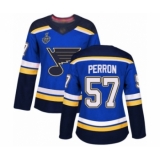 Women's St. Louis Blues #57 David Perron Authentic Royal Blue Home 2019 Stanley Cup Final Bound Hockey Jersey