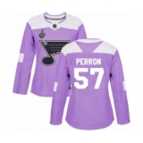 Women's St. Louis Blues #57 David Perron Authentic Purple Fights Cancer Practice 2019 Stanley Cup Final Bound Hockey Jersey
