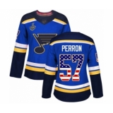 Women's St. Louis Blues #57 David Perron Authentic Blue USA Flag Fashion 2019 Stanley Cup Final Bound Hockey Jersey