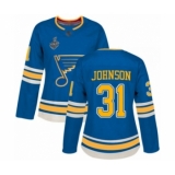 Women's St. Louis Blues #31 Chad Johnson Authentic Navy Blue Alternate 2019 Stanley Cup Final Bound Hockey Jersey