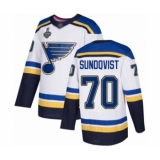 Youth St. Louis Blues #70 Oskar Sundqvist Authentic White Away 2019 Stanley Cup Final Bound Hockey Jersey