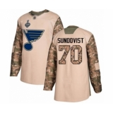 Youth St. Louis Blues #70 Oskar Sundqvist Authentic Camo Veterans Day Practice 2019 Stanley Cup Final Bound Hockey Jersey