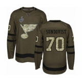 Youth St. Louis Blues #70 Oskar Sundqvist Authentic Green Salute to Service 2019 Stanley Cup Final Bound Hockey Jersey