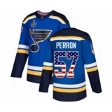 Youth St. Louis Blues #57 David Perron Authentic Blue USA Flag Fashion 2019 Stanley Cup Final Bound Hockey Jersey