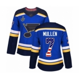 Women's St. Louis Blues #7 Joe Mullen Authentic Blue USA Flag Fashion 2019 Stanley Cup Final Bound Hockey Jersey