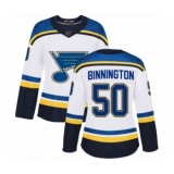 Women's St. Louis Blues #50 Jordan Binnington Authentic White Away Hockey Jersey