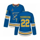 Women's St. Louis Blues #22 Chris Thorburn Authentic Navy Blue Alternate 2019 Stanley Cup Final Bound Hockey Jersey