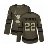 Women's St. Louis Blues #22 Chris Thorburn Authentic Green Salute to Service 2019 Stanley Cup Final Bound Hockey Jersey