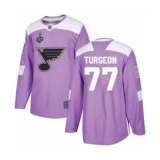 Youth St. Louis Blues #77 Pierre Turgeon Authentic Purple Fights Cancer Practice 2019 Stanley Cup Final Bound Hockey Jersey