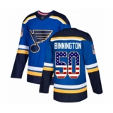 Youth St. Louis Blues #50 Jordan Binnington Authentic Blue USA Flag Fashion Hockey Jersey