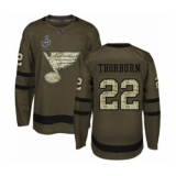 Youth St. Louis Blues #22 Chris Thorburn Authentic Green Salute to Service 2019 Stanley Cup Final Bound Hockey Jersey