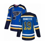 Men's St. Louis Blues #19 Jay Bouwmeester Authentic Blue Drift Fashion 2019 Stanley Cup Final Bound Hockey Jersey