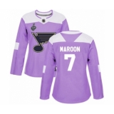 Women's St. Louis Blues #7 Patrick Maroon Authentic Purple Fights Cancer Practice 2019 Stanley Cup Final Bound Hockey Jersey