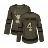 Women's St. Louis Blues #4 Carl Gunnarsson Authentic Green Salute to Service 2019 Stanley Cup Final Bound Hockey Jersey