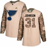 Youth Adidas St. Louis Blues #31 Chad Johnson Authentic Camo Veterans Day Practice NHL Jersey