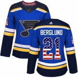 Women's Adidas St. Louis Blues #21 Patrik Berglund Authentic Blue USA Flag Fashion NHL Jersey