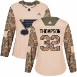 Women's Adidas St. Louis Blues #32 Tage Thompson Authentic Camo Veterans Day Practice NHL Jersey