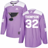 Youth Adidas St. Louis Blues #32 Tage Thompson Authentic Purple Fights Cancer Practice NHL Jersey
