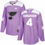 Men's Adidas St. Louis Blues #4 Carl Gunnarsson Authentic Purple Fights Cancer Practice NHL Jersey