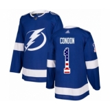 Men's Tampa Bay Lightning #1 Mike Condon Authentic Blue USA Flag Fashion Hockey Jersey