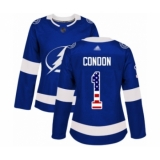Women's Tampa Bay Lightning #1 Mike Condon Authentic Blue USA Flag Fashion Hockey Jersey