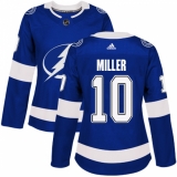 Women's Adidas Tampa Bay Lightning #10 J.T. Miller Authentic Royal Blue Home NHL Jersey