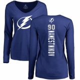 NHL Women's Adidas Tampa Bay Lightning #90 Vladislav Namestnikov Royal Blue Backer V-Neck Long-Sleeve T-Shirt