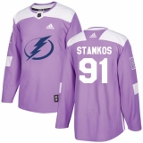 Men's Adidas Tampa Bay Lightning #91 Steven Stamkos Authentic Purple Fights Cancer Practice NHL Jersey