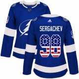 Women's Adidas Tampa Bay Lightning #98 Mikhail Sergachev Authentic Blue USA Flag Fashion NHL Jersey