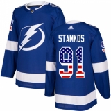 Men's Adidas Tampa Bay Lightning #91 Steven Stamkos Authentic Blue USA Flag Fashion NHL Jersey