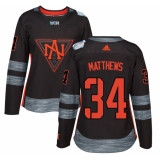 Women's Adidas Team North America #34 Auston Matthews Authentic Black Away 2016 World Cup of Hockey Jersey