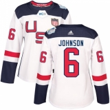 Women's Adidas Team USA #6 Erik Johnson Authentic White Home 2016 World Cup Hockey Jersey