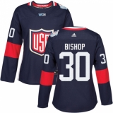 Women's Adidas Team USA #30 Ben Bishop Authentic Navy Blue Away 2016 World Cup Hockey Jersey