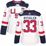 Women's Adidas Team USA #33 Dustin Byfuglien Authentic White Home 2016 World Cup Hockey Jersey