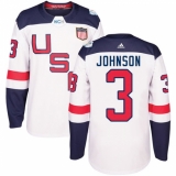 Youth Adidas Team USA #3 Jack Johnson Premier White Home 2016 World Cup Ice Hockey Jersey