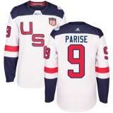 Men's Adidas Team USA #9 Zach Parise Authentic White Home 2016 World Cup Ice Hockey Jersey