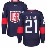 Men's Adidas Team USA #21 Derek Stepan Authentic Navy Blue Away 2016 World Cup Ice Hockey Jersey