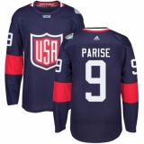 Men's Adidas Team USA #9 Zach Parise Authentic Navy Blue Away 2016 World Cup Ice Hockey Jersey