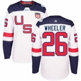Men's Adidas Team USA #26 Blake Wheeler Authentic White Home 2016 World Cup Ice Hockey Jersey