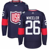 Men's Adidas Team USA #26 Blake Wheeler Premier Navy Blue Away 2016 World Cup Ice Hockey Jersey