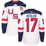 Men's Adidas Team USA #17 Ryan Kesler Authentic White Home 2016 World Cup Ice Hockey Jersey