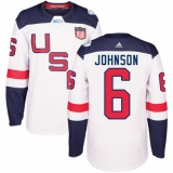 Men's Adidas Team USA #6 Erik Johnson Premier White Home 2016 World Cup Ice Hockey Jersey