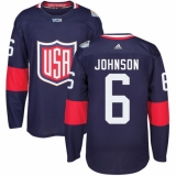 Men's Adidas Team USA #6 Erik Johnson Authentic Navy Blue Away 2016 World Cup Ice Hockey Jersey