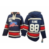 Men's Old Time Hockey Team USA #88 Patrick Kane Authentic Navy Blue Throwback Sawyer Hooded Sweatshirt Jersey